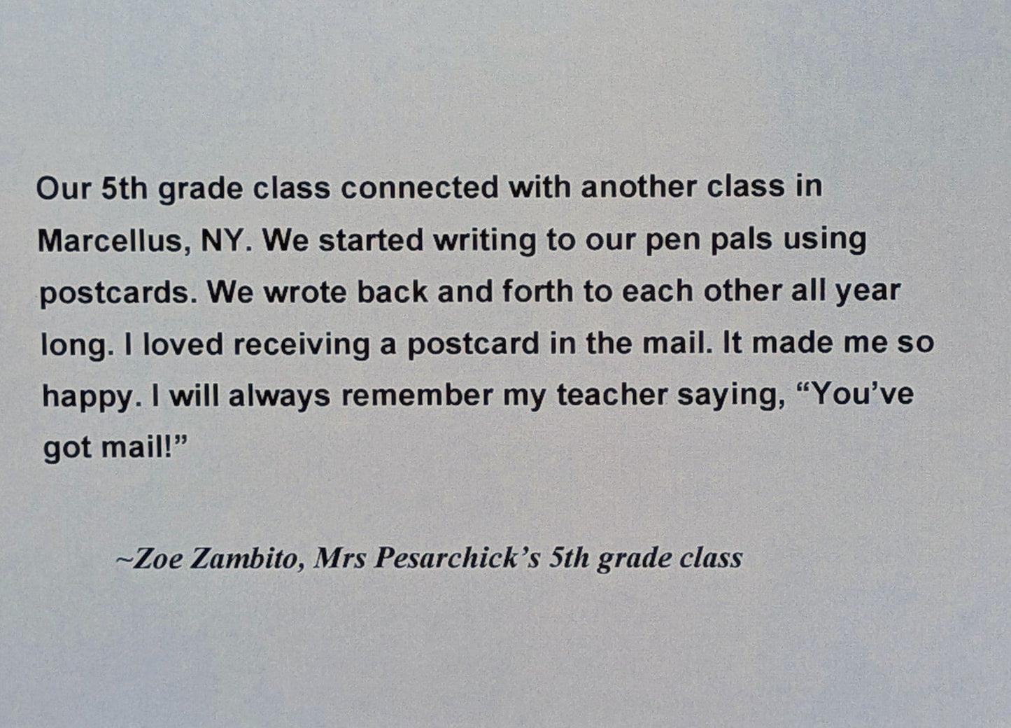 2025-2026 Herman Ave School 5th Grade Pen Pal Project Series